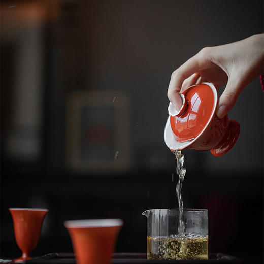 墨己 |  矾红高足  烫金手写 盖碗 商品图2