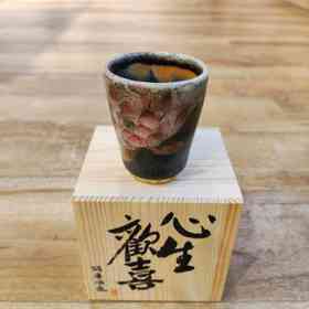 B-ZYS-8013 志野烧 荷花 粉绿款 手绘窑变杯 心生欢喜盒