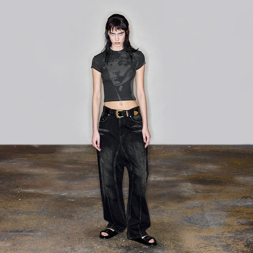 NUTH“小飞鼠”｜黑色牛仔裤设计感复古宽松阔腿牛仔裤 商品图4