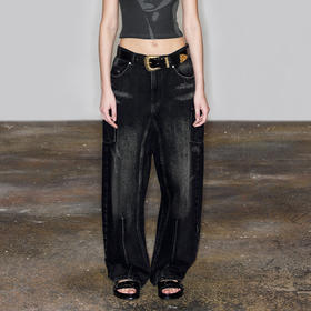 NUTH“小飞鼠”｜黑色牛仔裤设计感复古宽松阔腿牛仔裤