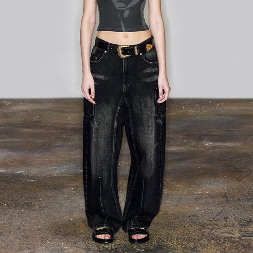 NUTH“小飞鼠”｜黑色牛仔裤设计感复古宽松阔腿牛仔裤 商品图0