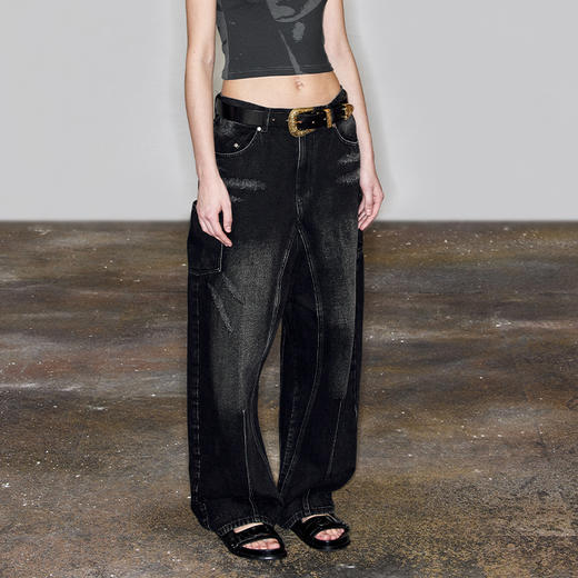 NUTH“小飞鼠”｜黑色牛仔裤设计感复古宽松阔腿牛仔裤 商品图1