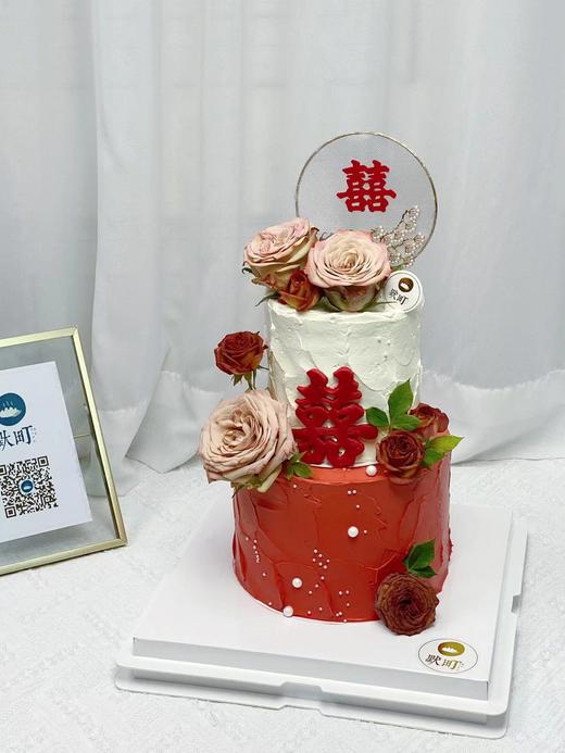 双喜双层复古大红结婚主题蛋糕 商品图1