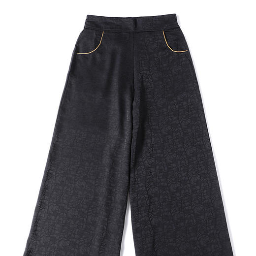 黑色松紧腰大码百搭龟裂纹缎面阔腿裤妈妈装K-E38M2239 商品图4