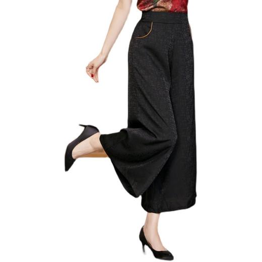 黑色松紧腰大码百搭龟裂纹缎面阔腿裤妈妈装K-E38M2239 商品图3