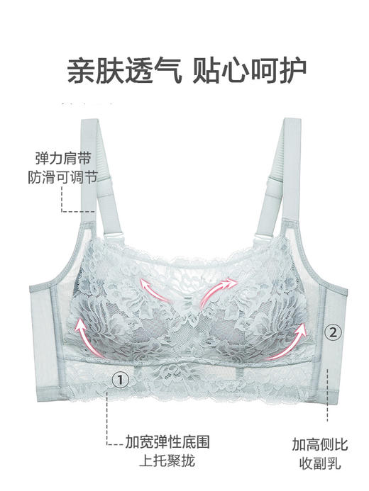 大胸显小款抹胸聚拢防下垂，轻薄透气，无钢托，性感蕾丝，美背温玥调整型文胸， 商品图1