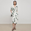 IN AND ON21789亚麻法式印花连衣裙女长款夏季新款V领收腰泡泡袖A字裙 商品缩略图6