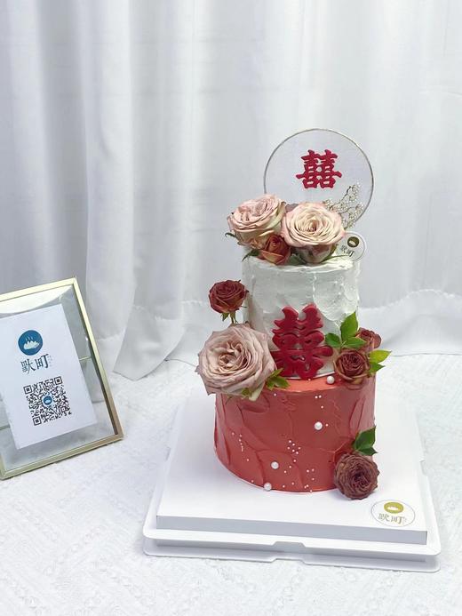 双喜双层复古大红结婚主题蛋糕 商品图2