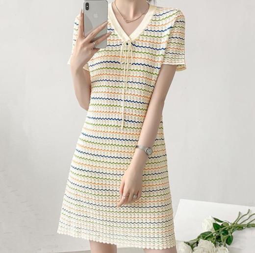 【女装】连衣裙夏季V领条纹撞色气质夏天清凉裙子 商品图3
