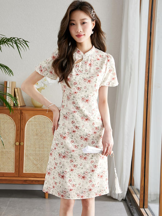 【专属特价】熙世界【桃花诺】民国风改良旗袍裙子女夏季新款新中式碎花连衣裙 商品图1