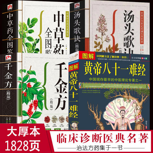 【推荐】中医名著四册 黄帝八十一难经+千金方+中草药全图鉴+汤头歌诀精版 全彩图文版 皇帝 81难经 零基础学自学白话诊断基础理论方剂书籍 商品图0