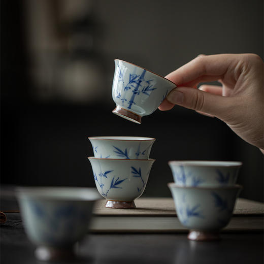 墨已 | 古青仿古手绘青花竹子 盖碗 品茗杯 商品图3