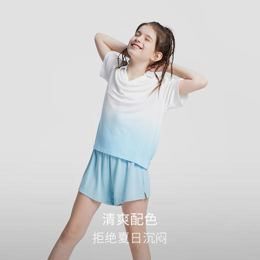 【专属】moodytiger儿童家居服夏款男女童渐变宽松v领短袖短裤居家服套装M32120101 商品图2