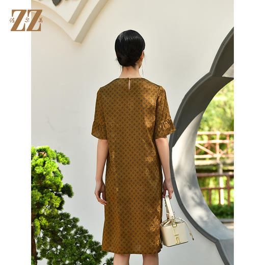 佐尔美夏季新款 国风气质桑蚕丝真丝花苞袖中袖连衣裙女E32LS28 商品图4