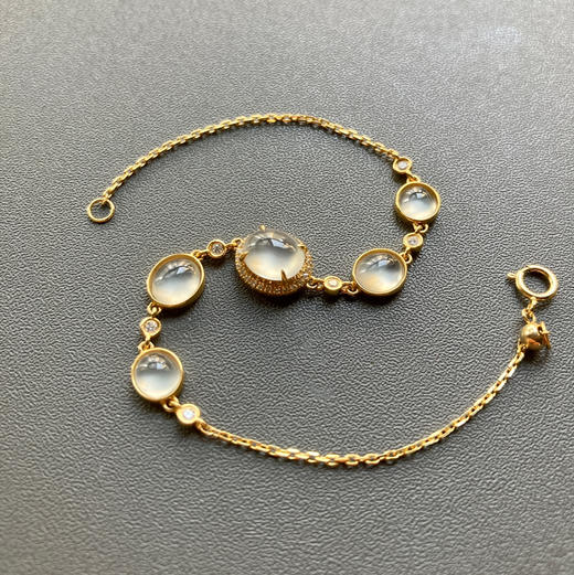 玻璃种翡翠蛋面手链18k黄金钻石镶嵌 商品图0