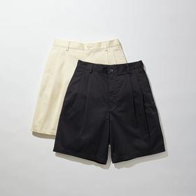 KUON Pleated Shorts 高密度编织奢华精梳棉面料宽松版短裤