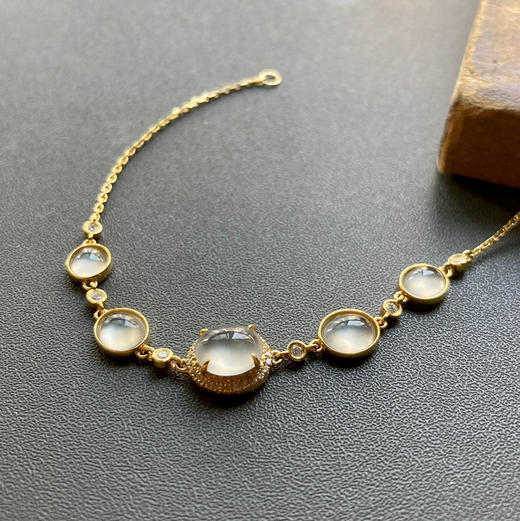 玻璃种翡翠蛋面手链18k黄金钻石镶嵌 商品图2