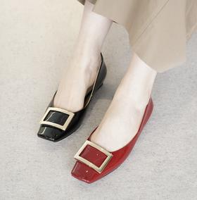 westory女鞋2023夏季新款平底牛漆皮百搭单鞋羊皮内里内垫73031