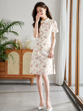 【专属特价】熙世界【桃花诺】民国风改良旗袍裙子女夏季新款新中式碎花连衣裙