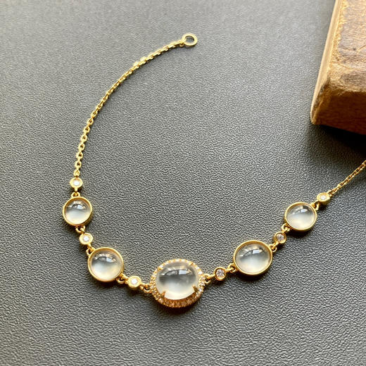 玻璃种翡翠蛋面手链18k黄金钻石镶嵌 商品图1