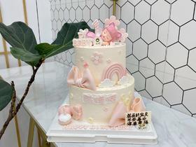 粉色安妮宝贝翻糖造型双层蛋糕（备注刻名字）