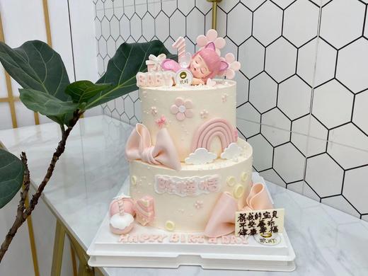 粉色安妮宝贝翻糖造型双层蛋糕（备注刻名字） 商品图0