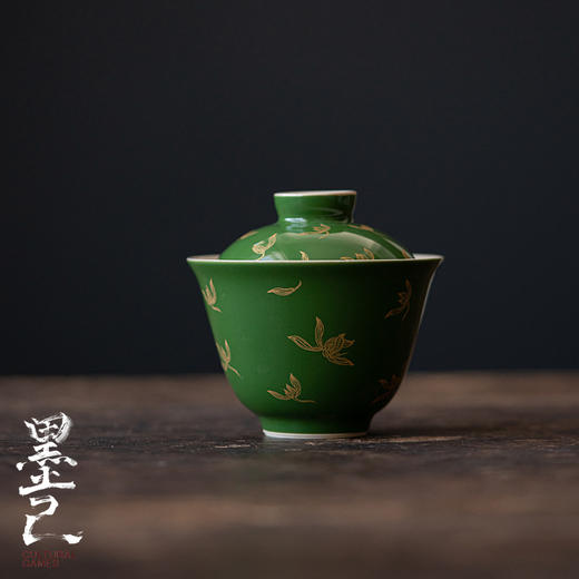 墨己 |  祖母绿烫金盖碗 仿古秋水兰花 商品图0