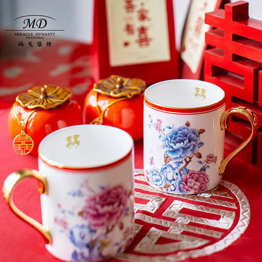 【玛戈隆特】百年好合杯子结婚对杯瓷器马克杯家用高颜值创意骨瓷礼盒 商品图3