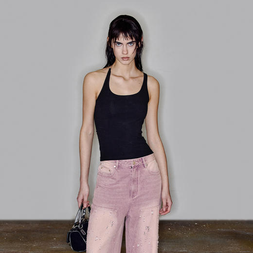 NUTH“back up”｜视觉错位挂脖吊带背心修身短款无袖上衣 商品图1