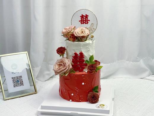 双喜双层复古大红结婚主题蛋糕 商品图0