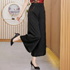 黑色松紧腰大码百搭龟裂纹缎面阔腿裤妈妈装K-E38M2239 商品缩略图0