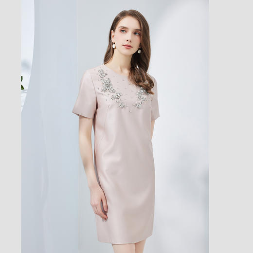 NF8J5斯尔丽瑟俪2023夏季新款优雅圆领短袖礼服直筒连衣裙 商品图2