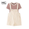 mc2条纹短袖T恤配背带短裤套装女装夏款时尚洋气俏皮减龄两件套 商品缩略图3