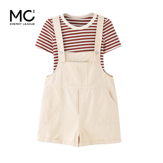 mc2条纹短袖T恤配背带短裤套装女装夏款时尚洋气俏皮减龄两件套 商品图3