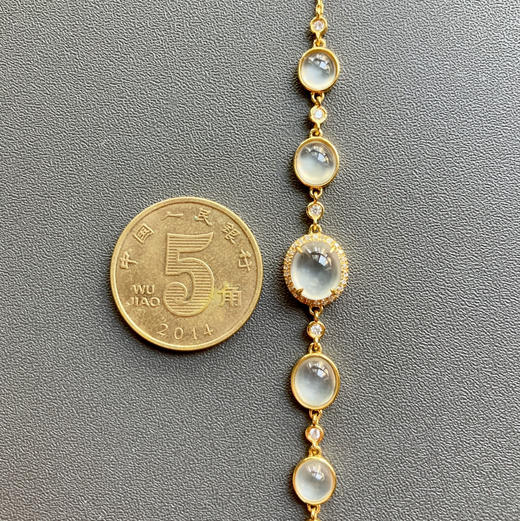 玻璃种翡翠蛋面手链18k黄金钻石镶嵌 商品图4