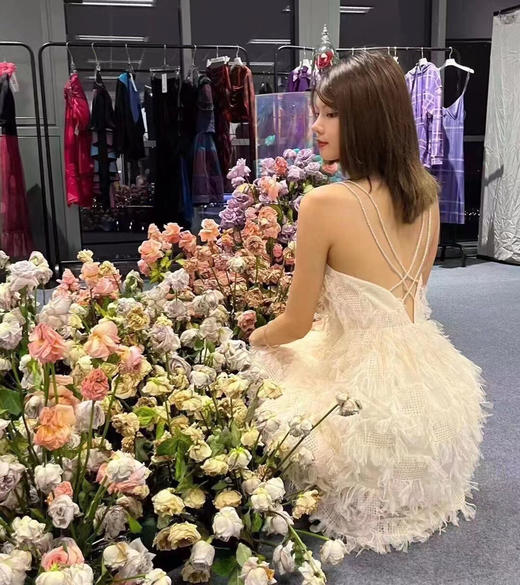 立体格纹流苏吊带连衣裙 商品图2