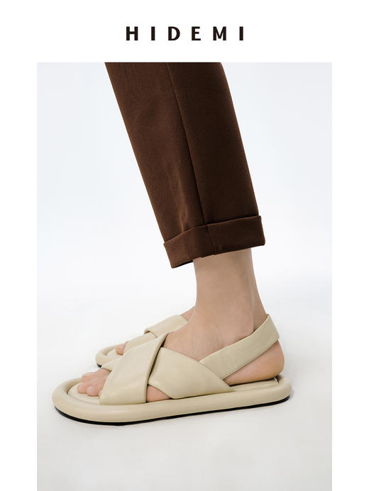 HIDEMI云朵厚底交叉带凉鞋 米白色/深棕色 商品图2