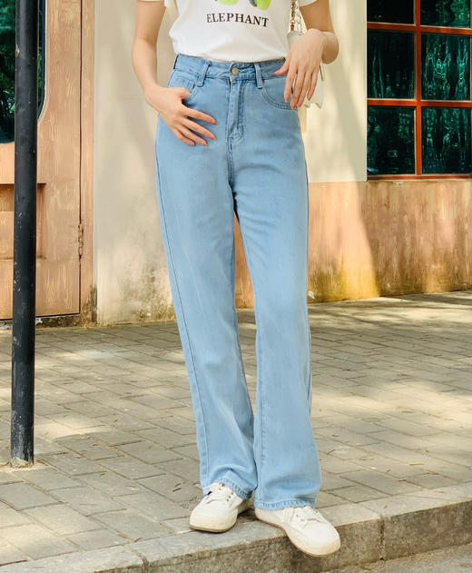 【百图lulu定制】【冰爽天丝牛仔裤】夏季薄款  高腰  休闲天丝牛仔裤直筒裤 商品图1