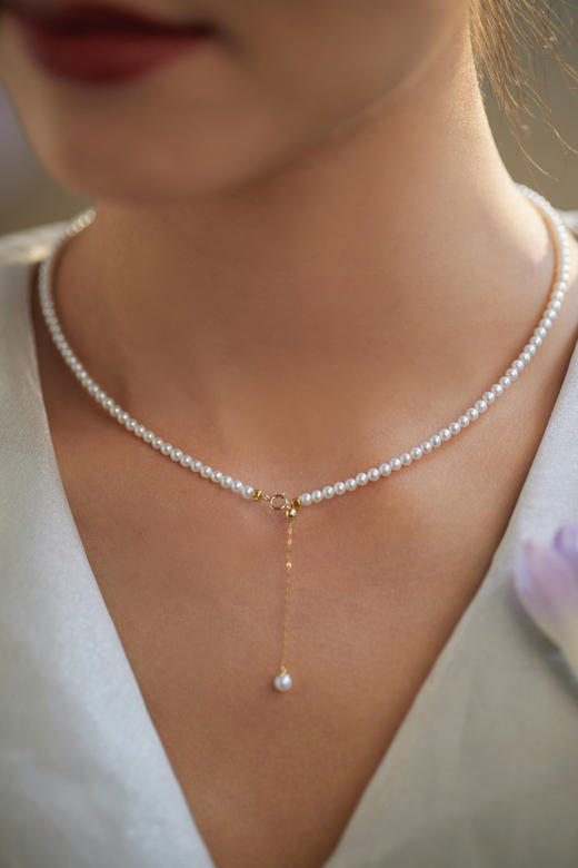 【孤品仅1条】洛丽塔baby18k金极光珍珠素链3.5-4mm 商品图6