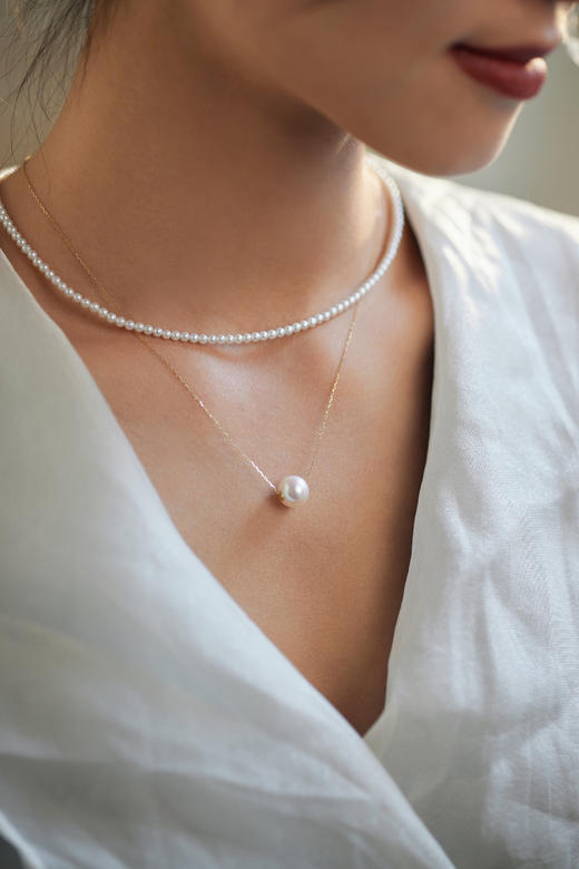 【孤品仅1条】洛丽塔baby18k金极光珍珠素链3.5-4mm 商品图3