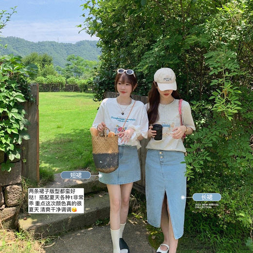 金蘑菇菇【山茶花 艾草牛仔】短裤/半裙/长裤浅蓝百搭牛仔短裤 商品图0