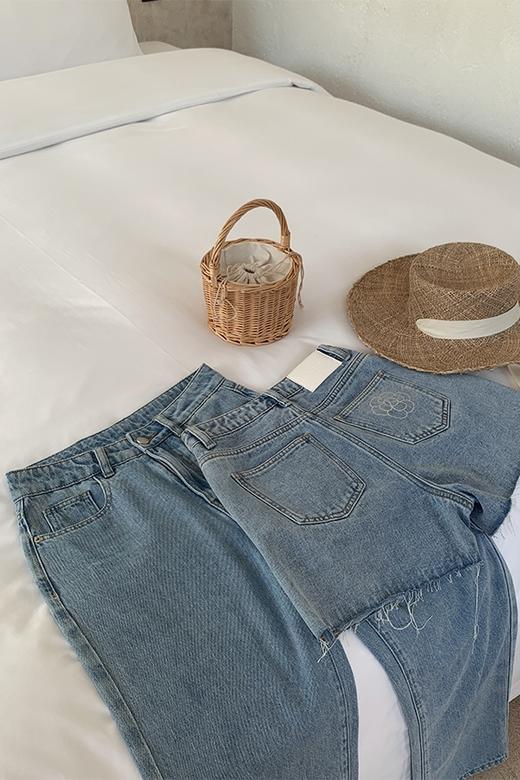 金蘑菇菇【山茶花 艾草牛仔】短裤/半裙/长裤浅蓝百搭牛仔短裤 商品图5