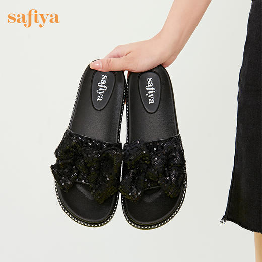 Safiya/索菲娅2023新款闲适假日亮片蝴蝶结休闲外穿平底凉拖SF32110403 商品图4