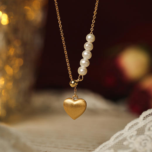 Manreya玛芮雅心动拾氛 爱心珍珠三件套装耳钉项链戒指组合新款小众礼物情人节礼物 商品图10