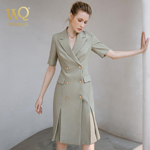 夏季新款高档时尚职业装紫色连衣裙女短袖双排扣西装裙气质女神范 商品图1