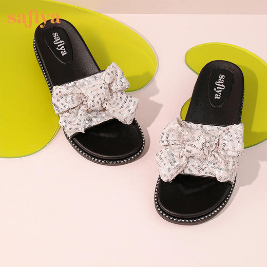 Safiya/索菲娅2023夏季新款闲适假日亮片蝴蝶结休闲外穿平底凉拖SF32110405 商品图8