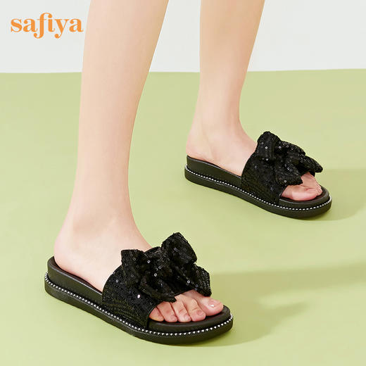 Safiya/索菲娅2023新款闲适假日亮片蝴蝶结休闲外穿平底凉拖SF32110403 商品图2