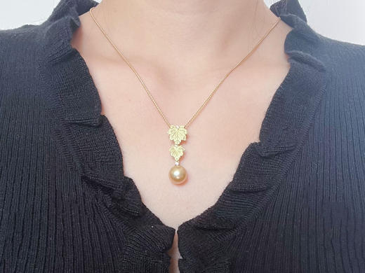 「葡萄与叶」10mm金珠18K金吊坠 商品图4