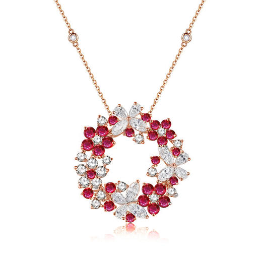 MEMORA诗普琳爱的花环系列玫瑰18K金红宝石钻石项链DN053501 商品图0