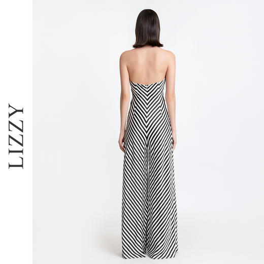 LIZZY 时尚摩登帅气露肩条纹无袖挂脖露肩阔腿连体裤长裤6860 商品图3